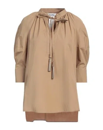 Max Mara Woman Top Camel Size 6 Cotton In Beige