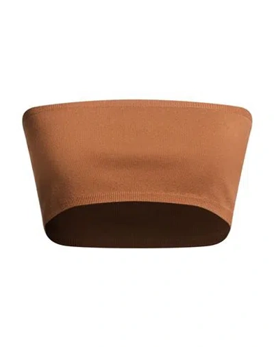 Max Mara Woman Top Camel Size M Cotton, Polyamide, Polyester, Elastane In Brown