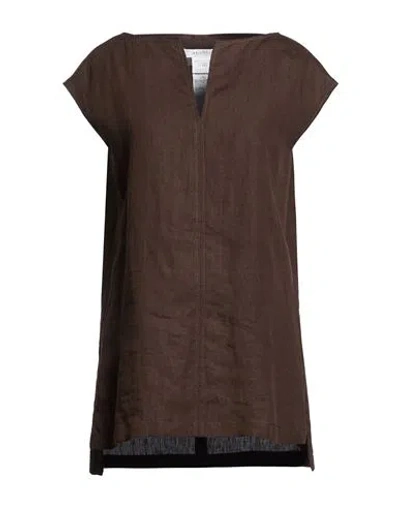 Max Mara Woman Top Dark Brown Size 10 Linen