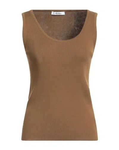 Max Mara Woman Top Khaki Size L Cotton In Beige
