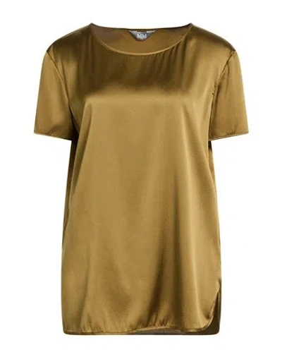 Max Mara Woman Top Military Green Size 16 Silk, Elastane In Gold
