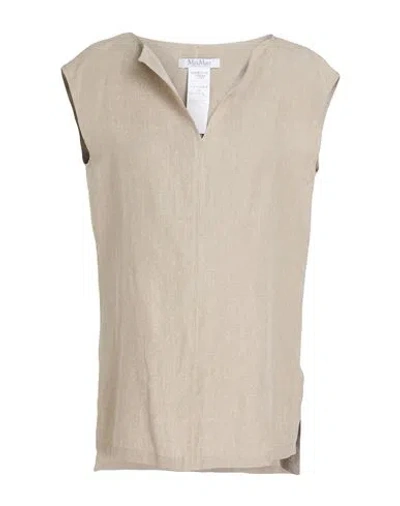 Max Mara Woman Top Taupe Size 6 Linen In Neutral