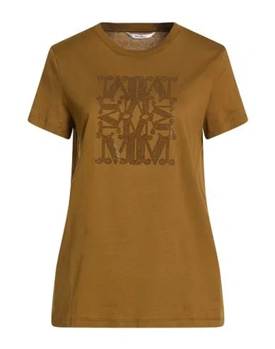 Max Mara Woman T-shirt Military Green Size M Cotton In Brown