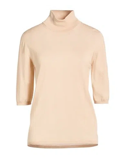 Max Mara Woman Turtleneck Beige Size L Virgin Wool In Pink