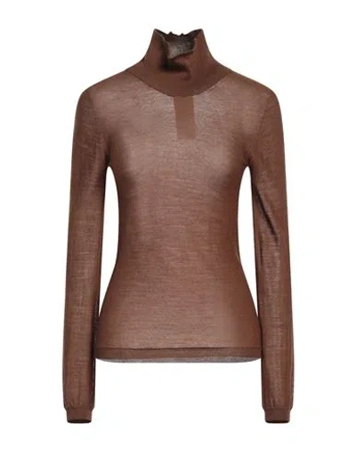 Max Mara Woman Turtleneck Brown Size L Virgin Wool In Brown