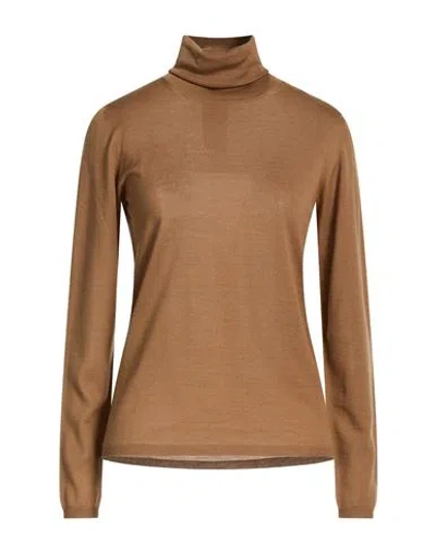 Max Mara Woman Turtleneck Camel Size Xs Virgin Wool In Brown