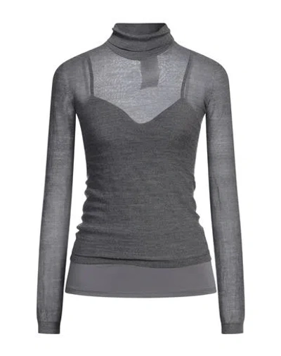 Max Mara Woman Turtleneck Lead Size M Virgin Wool In Grey