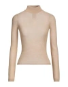 Max Mara Woman Turtleneck Sand Size L Virgin Wool In Beige