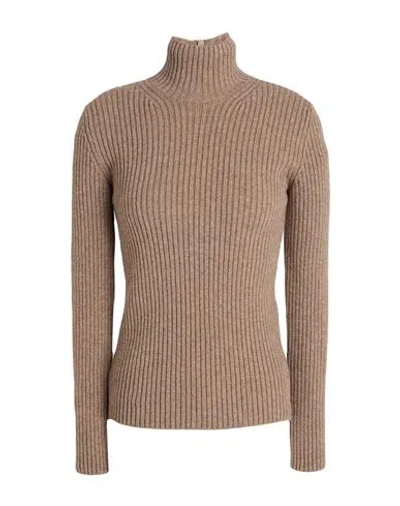 Max Mara Woman Turtleneck Taupe Size M Wool, Cashmere, Polyamide, Elastane In Brown