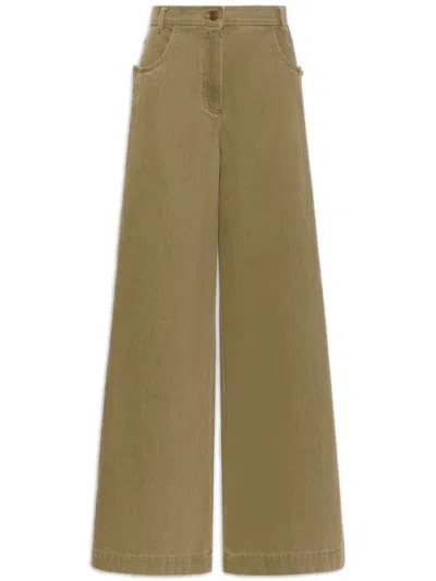Max Mara Women's 100% Cotton Jeans With Concealed Zip, Back Patch Pockets & Logo Embroidery In Verde