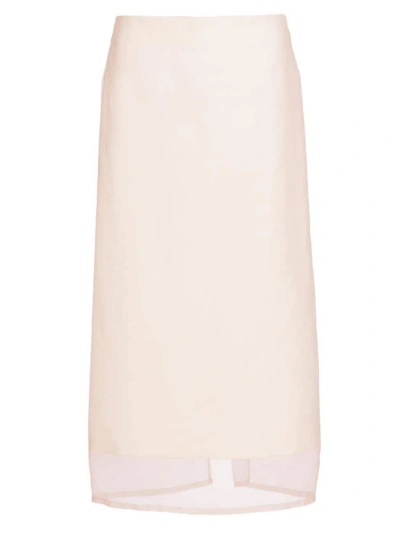 Max Mara Women's Aceti Silk-overlay Midi-skirt In White Blush