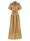 Max Mara Agoraio Belted Eyelet-embellished Cotton-poplin Midi Shirt Dress In Camel