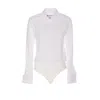 Max Mara Collared Bodysuit With Cuffed Long Sleeves In White