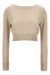 Max Mara Cropped Sweater Knit Long Sleeves In Cream