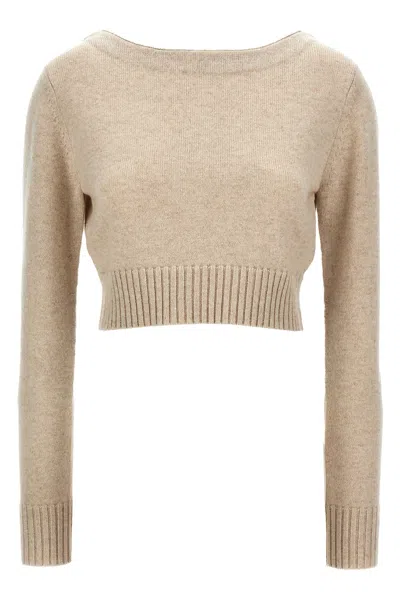 Max Mara Cropped Sweater Knit Long Sleeves In Beige