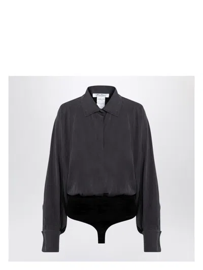 MAX MARA WOMEN'S ANTHRACITE GREY SILK BODY SHIRT