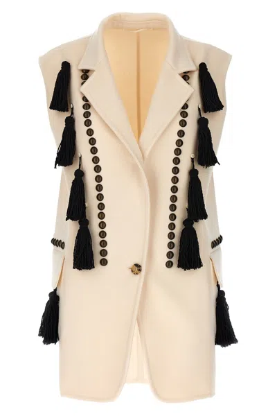 Max Mara Waistcoat With Tassel Embellishments And Notched Lapel In White