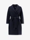 Max Mara Short Navy Virgin Wool Coat With Classic Lapel In Blue