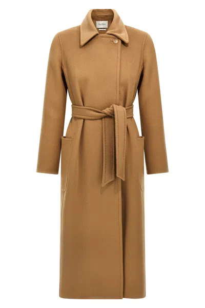 Max Mara Cashmere Coat With Belted Waist And Long Length In Brown