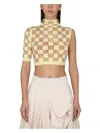 Max Mara Cropped Checkered Asymmetrical Mock Neck Top In Yellow