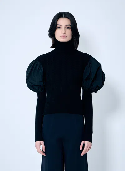 Max Mara Fune Cable-knit Balloon-sleeve Sweater In Black