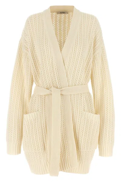 Max Mara Knit Cardigan With Belted Waist In White