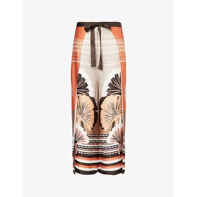 Max Mara Womens Beige Blasone Abstract-pattern Wide-leg High-rise Woven Trousers