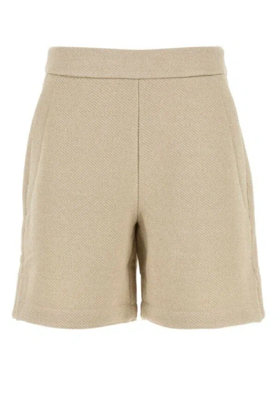 Max Mara High Waist Textured Fabric Shorts With Side Pockets In Brown