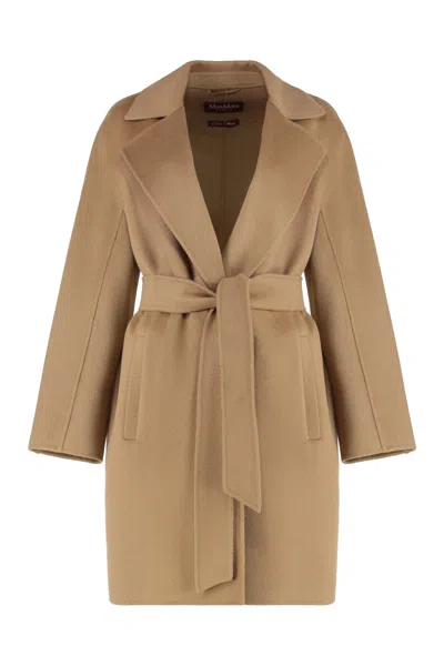 Max Mara Women Beige Notch Lapel Wool Coat, Xs Luxury Trench Coats For Women Darveys In Neutral