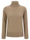 Max Mara Beige Solid Turtle Neck Sweater In Brown