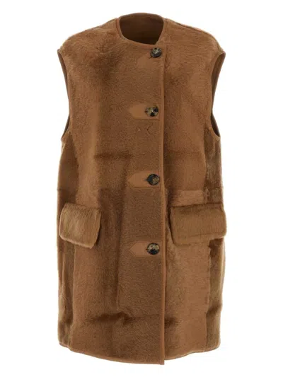 MAX MARA WOMEN'S BISCUIT SHEARLING EFFIGE SLEEVELESS COAT