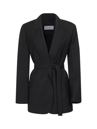 Max Mara Women Black Canvas Talento Belted Blazer