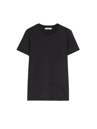 Max Mara Women Black Wool T-shirt In Multi