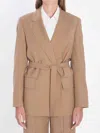 Max Mara Wool Canvas Blazer Tie Belt In Nude