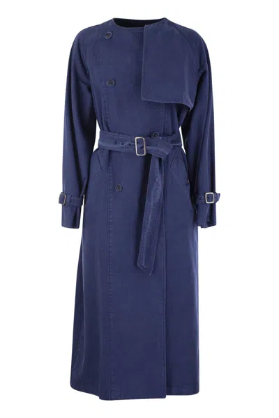 Max Mara Canvas Double-breasted Trench Coat In Navy