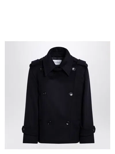 MAX MARA WOMEN'S BLUE DOUBLE-BREASTED WOOL COAT