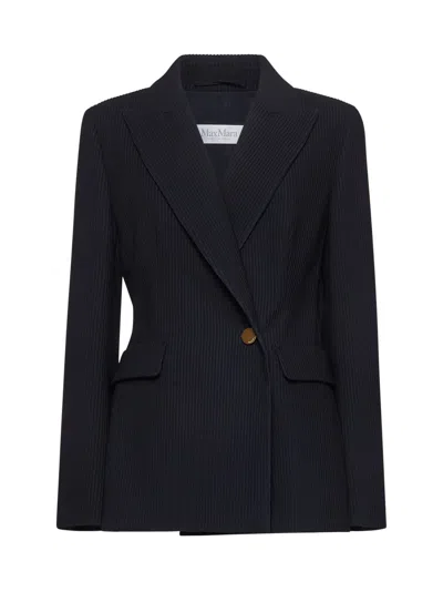 Max Mara Women Blue Gabardine Pagano Blazer In Black