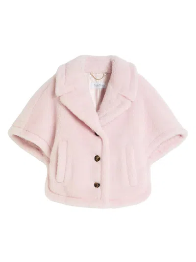 Max Mara Raven Teddy-texture Buttoned Cape In Pink