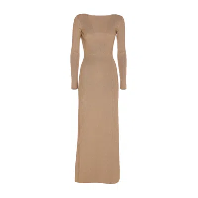 Max Mara Bracco Viscose Blend Lurex Long Dress In Neutral