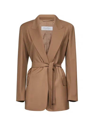 Max Mara Women Brown Canvas Talento Belted Blazer