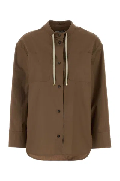 MAX MARA WOMEN BROWN RELAXED SOLID SHIRT, XS LUXURY SHIRTS FOR WOMEN DARVEYS