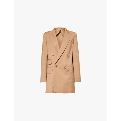 Max Mara Womens Camel Nebbie Double-breasted Wool Blazer