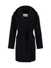 Max Mara Rialto Hooded Wrap Coat In Blue In Black