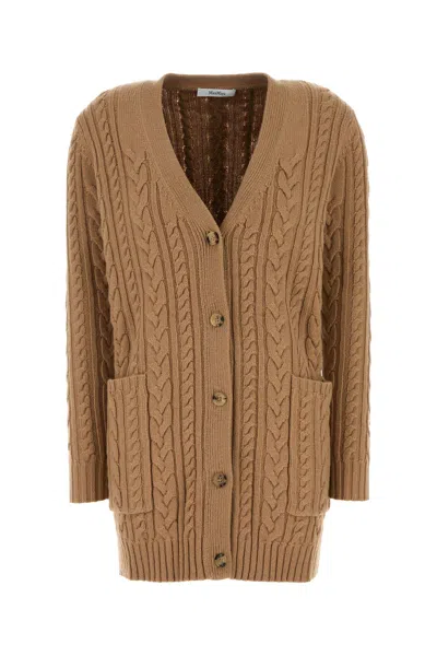Max Mara Women Camel Wool Blend Calotta Cardigan