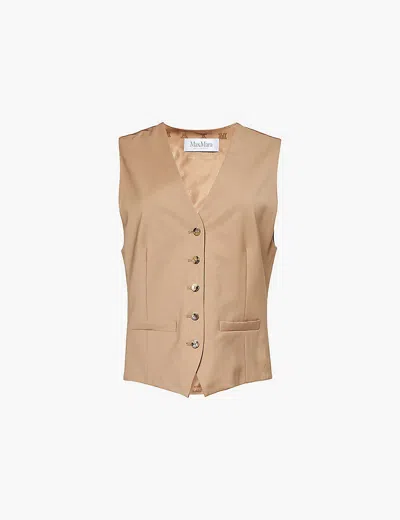 Max Mara Womens Camel Zuai Monogram-print Wool Waistcoat In Camel