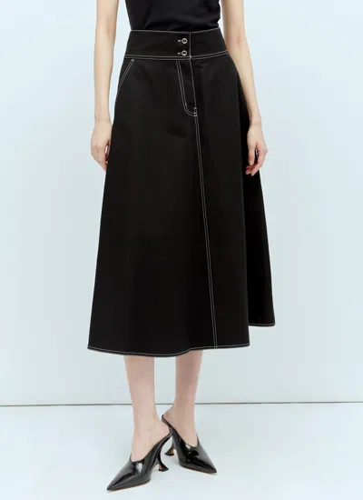 Max Mara Flared Skirt In Cotton And Linen In Black