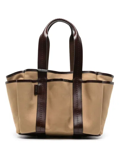 Max Mara Women's Canvas Small Cabas Tote In Leather Brown