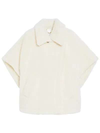 Max Mara Women's Cape In Alpaca And Wool Teddy Fabric In White