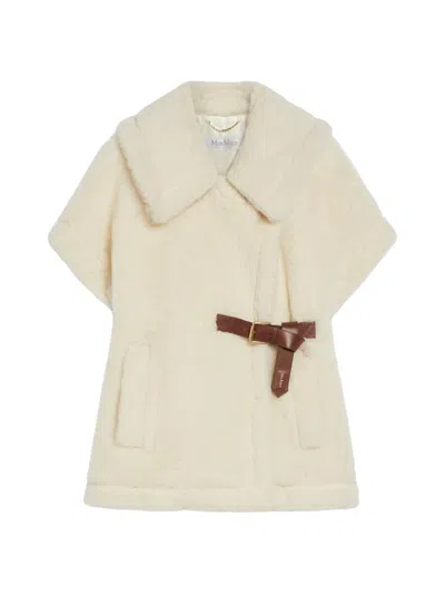 Max Mara Women's Cape In Alpaca And Wool Teddy Fabric In White
