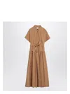 Max Mara Agoraio Belted Eyelet-embellished Cotton-poplin Midi Shirt Dress In Beige